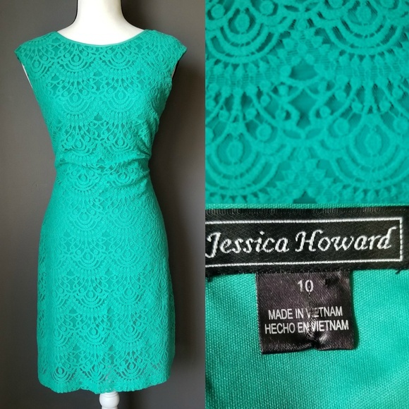 Jessica Howard Green Lace Sheath Dress 